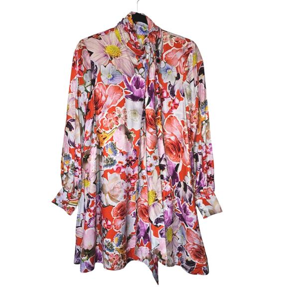 New Anthropologie Maeve Tie-Neck Floral Mini Dress $198 SMALL Pink Motif - Picture 6 of 8